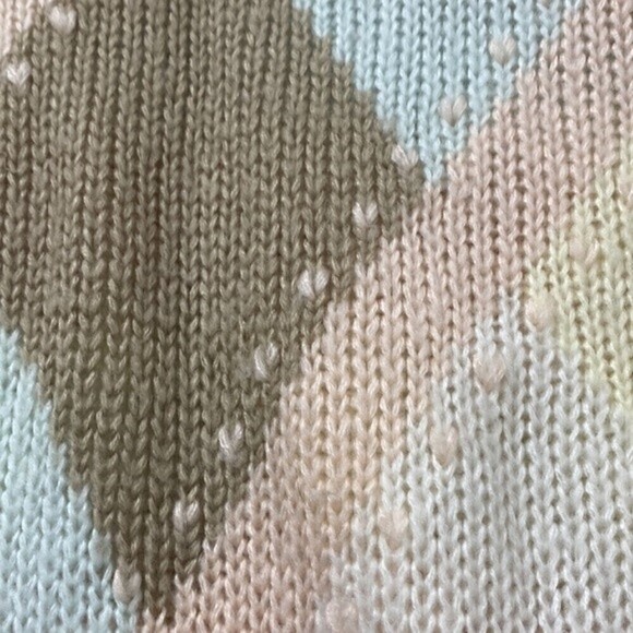 VINTAGE 80s NUGGETS Chunky Open Knit Mock Neck Sweater Pastel Pink Yellow Medium - Picture 5 of 6